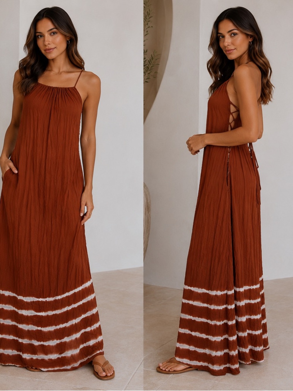Forever 21 Contemporary Rust Tie Dye Maxi Dress XL NWT Boho Resort